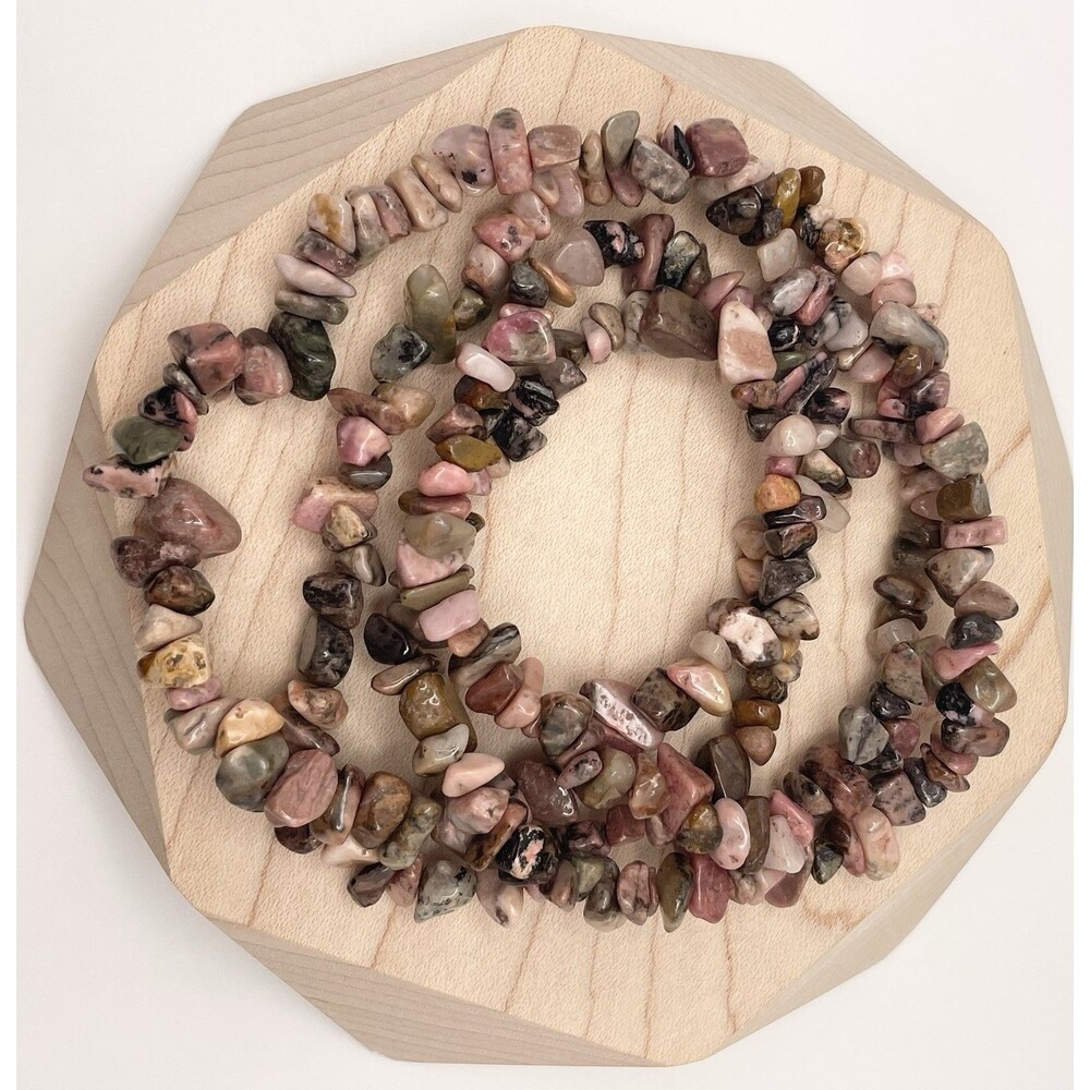 Rhodonite Multicolor Pink Brown Gray Natural Stone Chip Strand Necklace